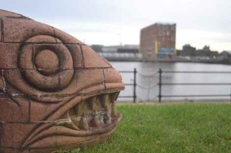 red brick toothy fish, cardiff bay