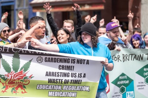 Cardiff City Centre, Cardiff, Wales, May 7, 2016: Cardiff CSC (Cannabis Social Club) organises the 6th Annual March through City Centre, in protest against the prohibition of Cannabis. Those participating are demanding the legalisation of cannabis for medical and recreational purposes. © Daniel Damaschin