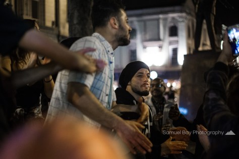 Revellers dance to the music during Hallowe'en celebrations- 1st November 2016 - Queen Street Cardiff, United Kingdom. ©Samuel Bay