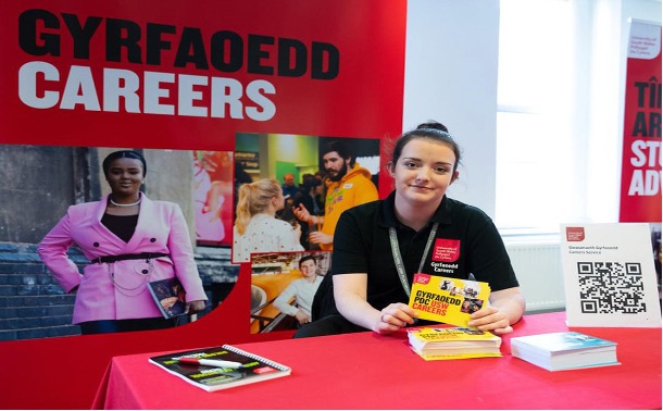 A careers fair table at a university